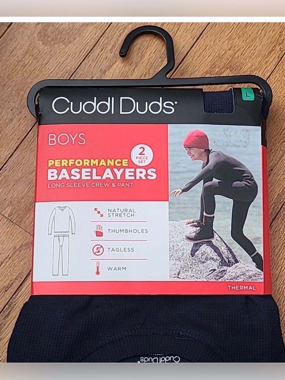 Cuddl Duds NWT Boys Black Performance Baselayers Crew Top & Pants Size Large